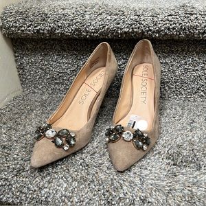 Sole Society | Pointed Jewel Suede Nude Heels Sz 7.5